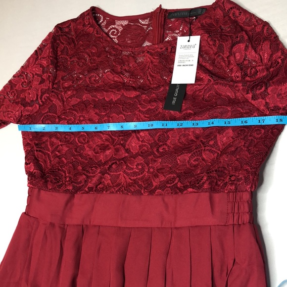 Zanzea Womens Wine Colored Long Sleeve Lace Dress With Chiffon Skirt - Picture 8 of 14